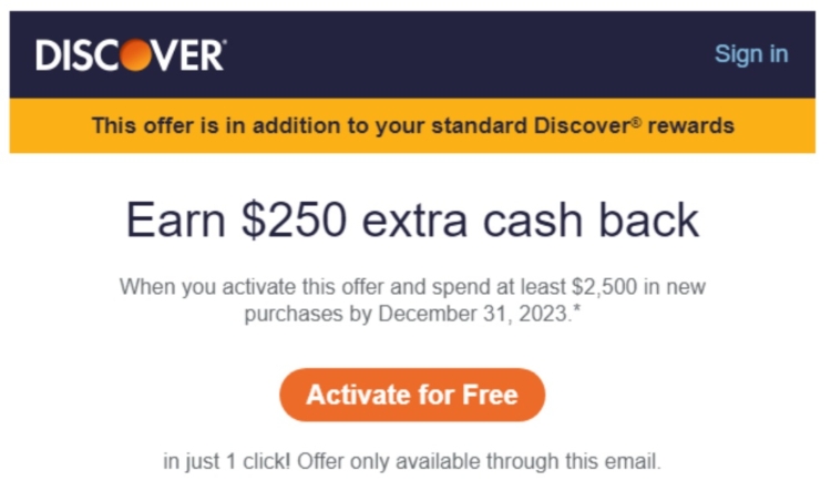 Discover It spending offer $250 bonus cashback $2,500 spend