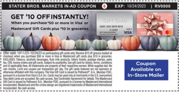 Stater Bros gift card deal 10.10.23