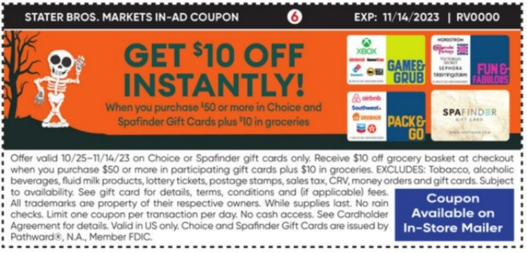 Stater Bros gift card deal 10.24.23