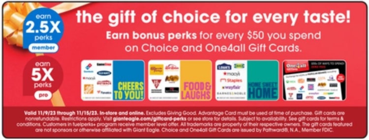 Giant Eagle gift card deal 11.09.23.