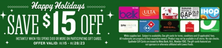 Lowes Foods gift card deal 11.15.23.