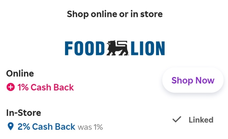 Rakuten Food Lion Card-Linked In-Store 2% cashback
