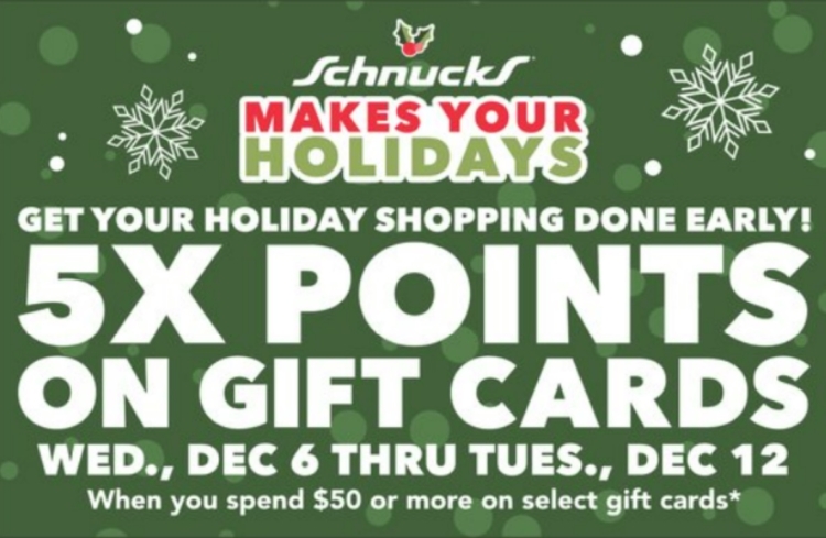 Schnucks gift card deal 5x points on all brands 12.06.23