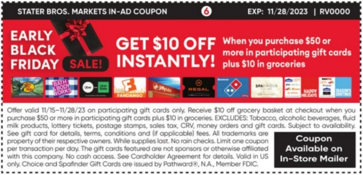 Stater Bros gift card deal 11.15.23