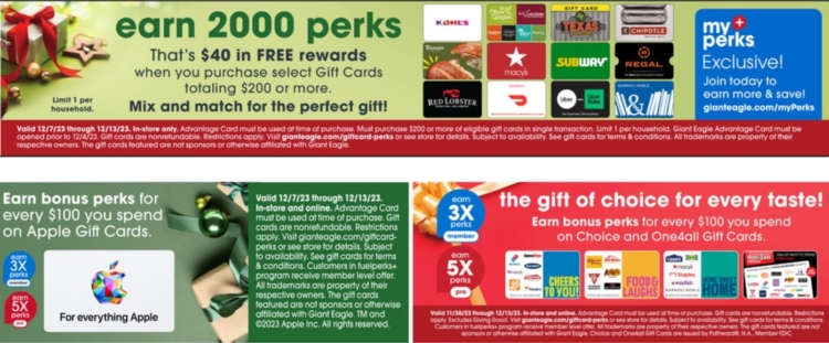 Giant Eagle gift card deals 12.07.23