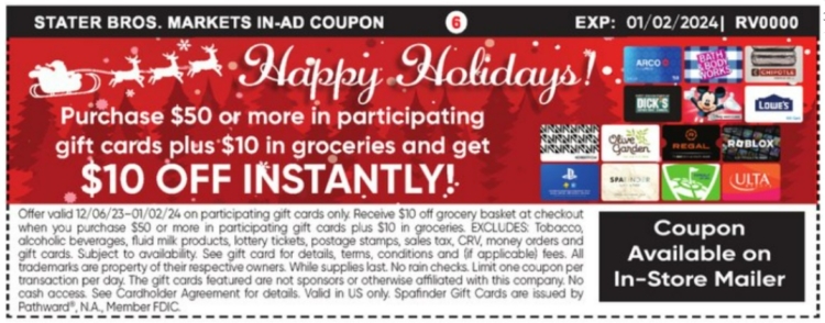 Stater Bros Gift Card Deal 12.05.23.