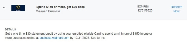 Walmart Business Amex Offer spend $150 get $30