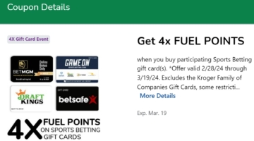 Kroger 4x fuel points gaming gift cards