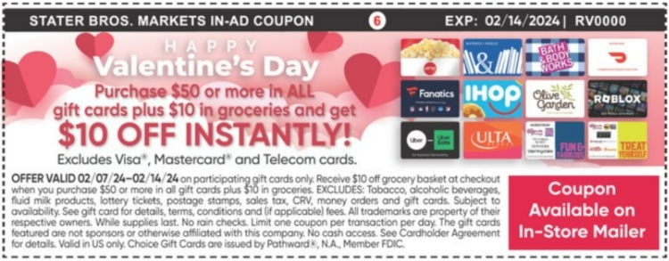 Stater Bros gift card deal 02.06.24