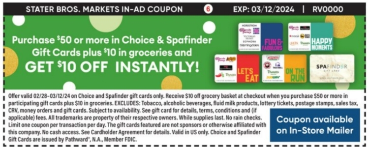 Stater Bros gift card deal 02.27.24.