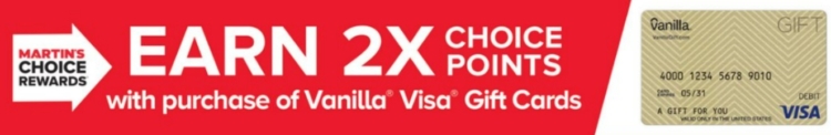 Giant Food Stores Martin's Stop & Shop Vanilla Visa gift cards 2x points
