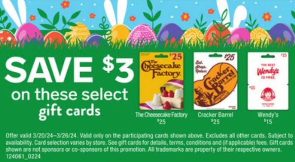 Marc's: Buy $25 Select Gift Cards For $22 (Wendy's, Cracker Barrel