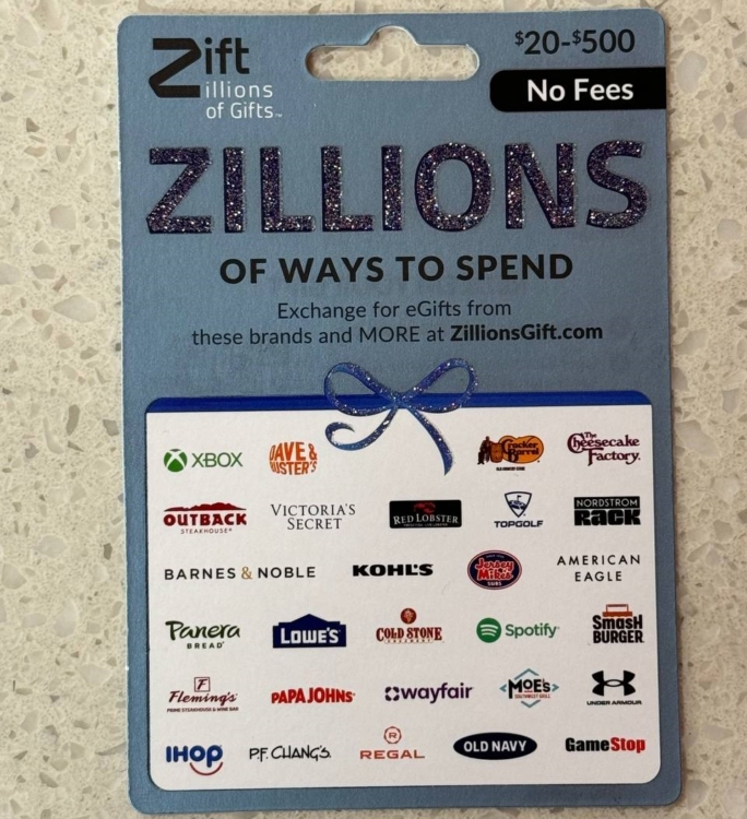 Zillions gift card
