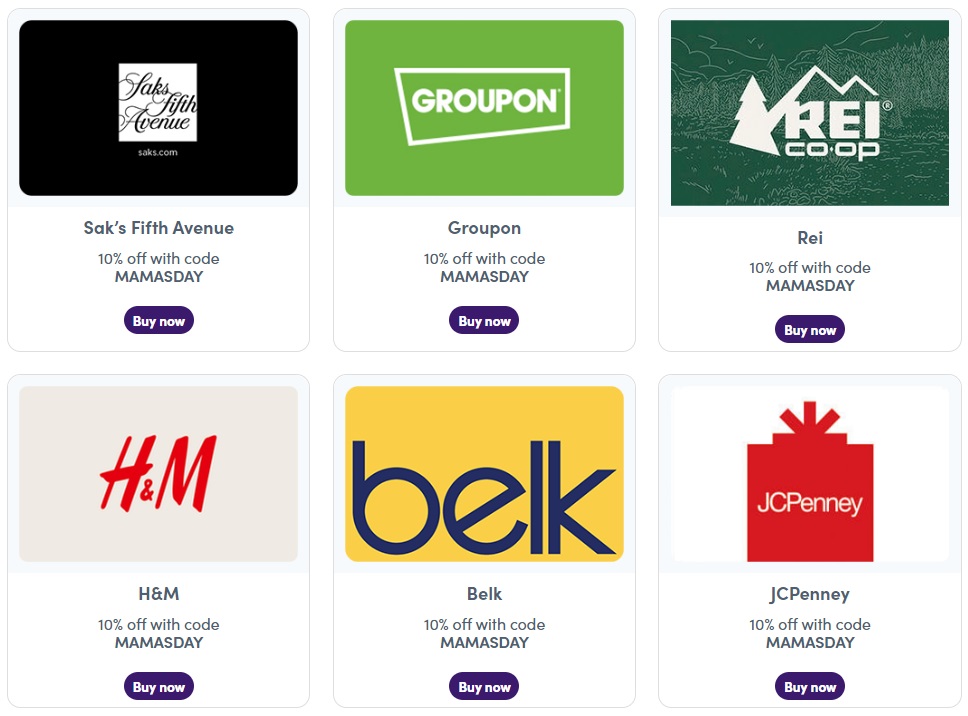 Save 10 On Select Gift Cards (Saks, Groupon, REI, Belk