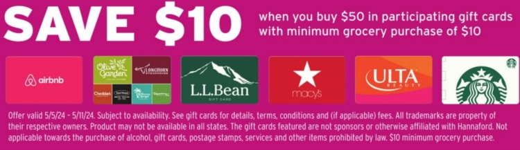 Hannaford gift card deal 05.05.24.