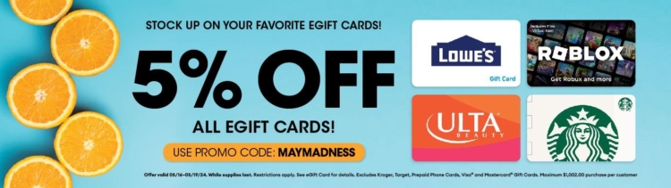 Kroger online promo code MAYMADNESS.