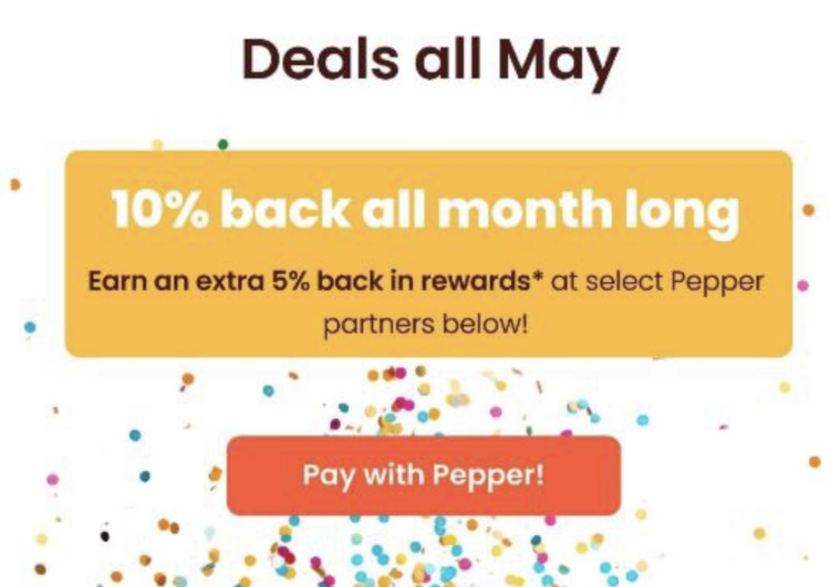 Pepper Rewards 10% back select brands