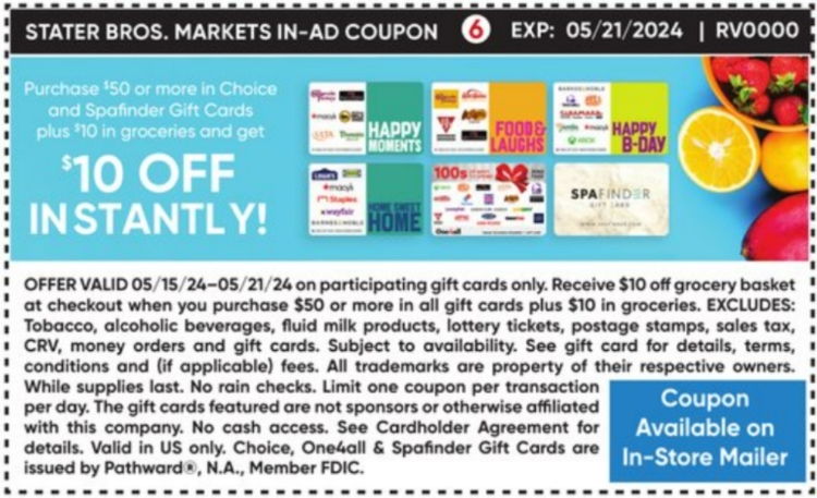 Stater Bros gift card deal 05.15.24