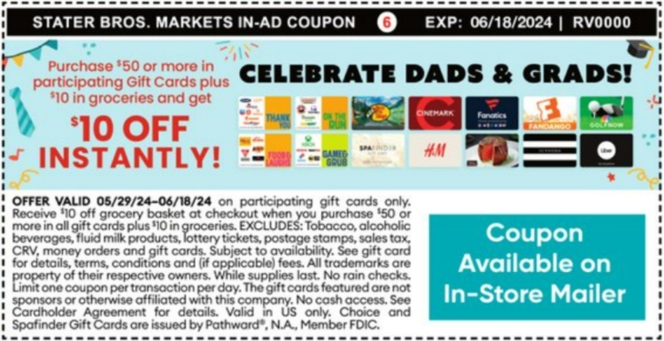 Stater Bros gift card deal 05.29.24