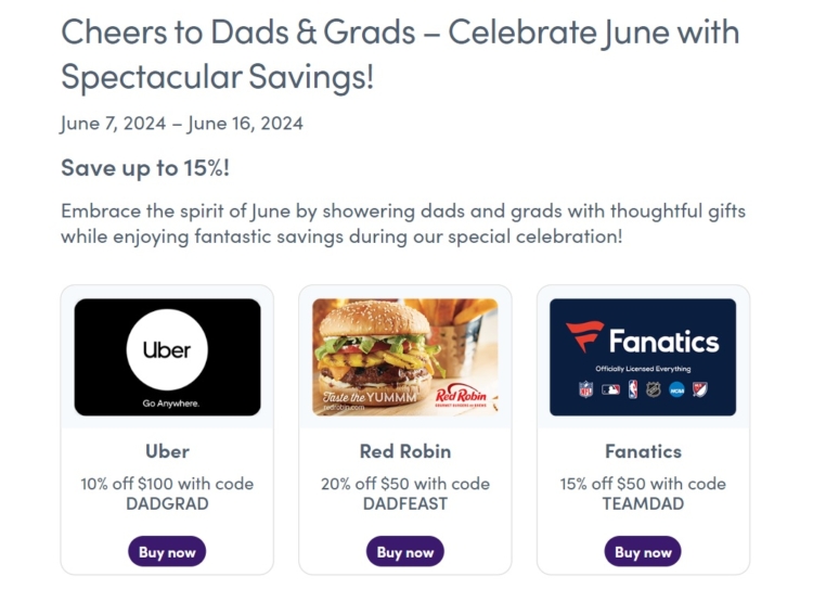 GCcom promo codes DADFEAST DADGRAD & TEAMDAD