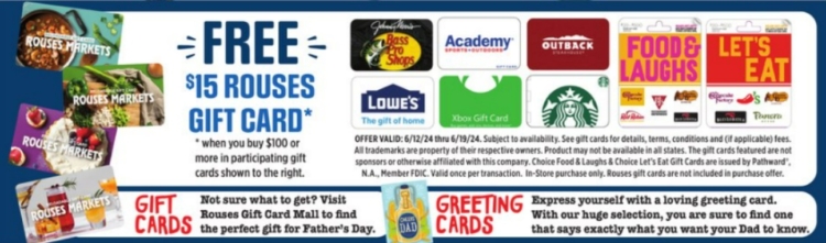 Rouses Markets gift card deal 06.12.24.
