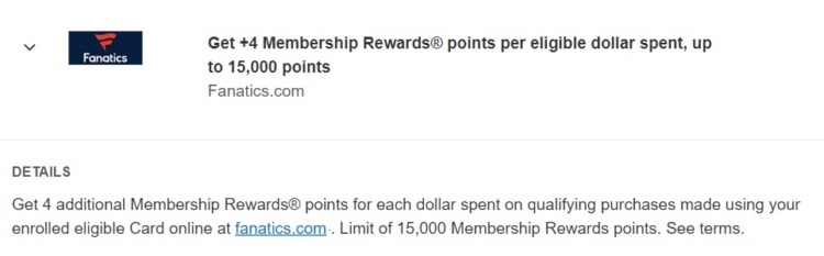 Fanatics Amex Offer +4 Bonus Membership Rewards $3,750 spend