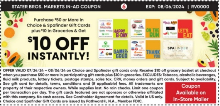 Stater Bros gift card deal 07.24.24