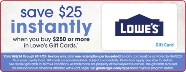 Giant Eagle Lowe's deal 08.08.24