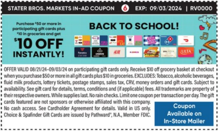Stater Bros gift card deal 08.20.24