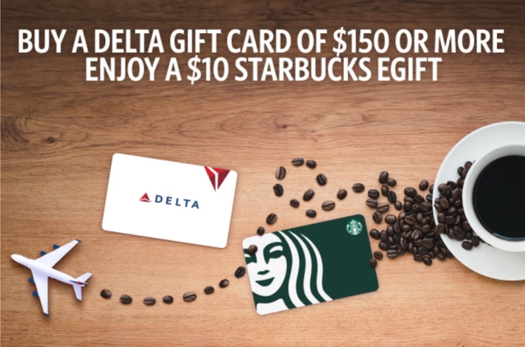 Delta Starbucks gift card deal $150 $10