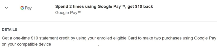 Google Pay Amex Offer spend twice & get $10