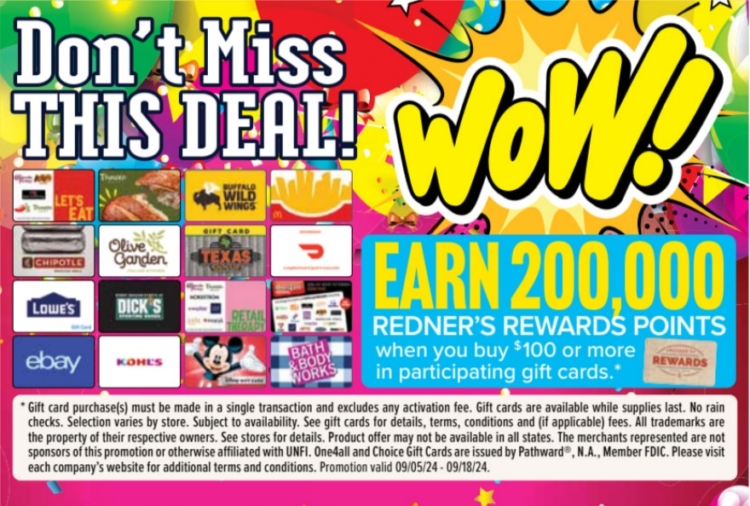 Redner's Markets gift card deal 09.05.24