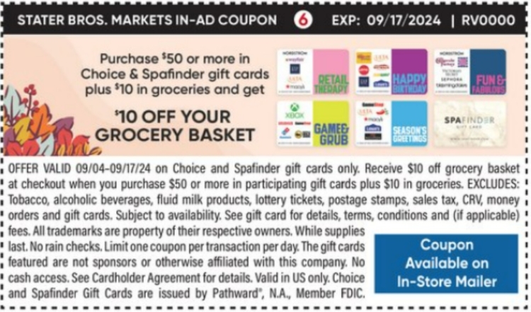 Stater Bros gift card deal 09.03.24