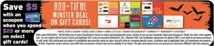 Brookshire's gift card deal 10.16.24.