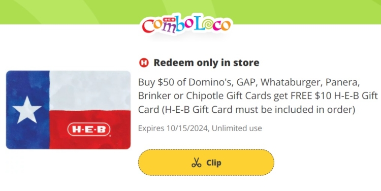 H-E-B gift card deal 10.02.24
