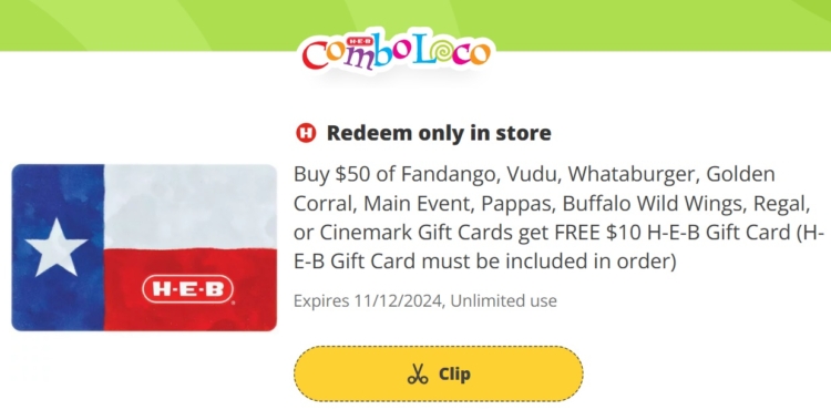 H-E-B gift card deal 10.30.24