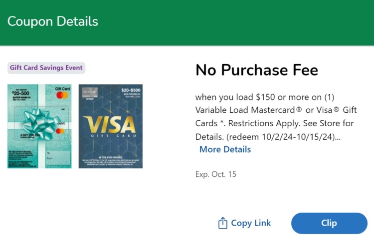 Kroger VGC MGC waived purchase fee