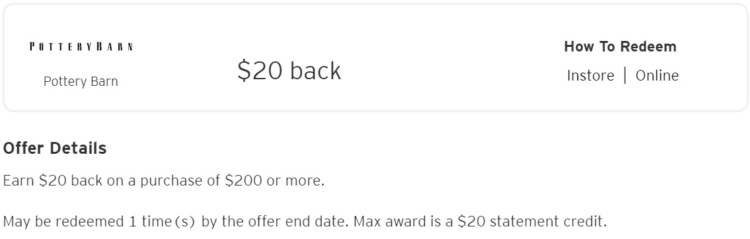 Pottery Barn Citi Offer spend $200 get $20