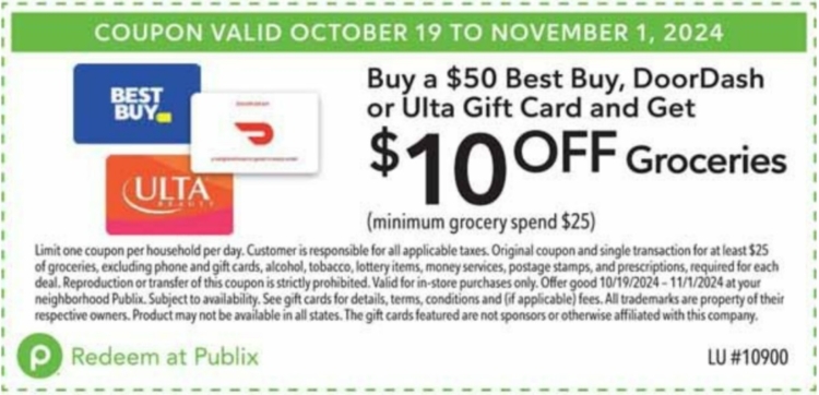 Publix gift card deal 10.20.24