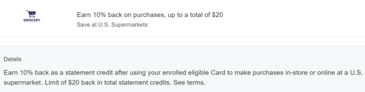 US Supermarket Amex Offer 10% back $200 spend